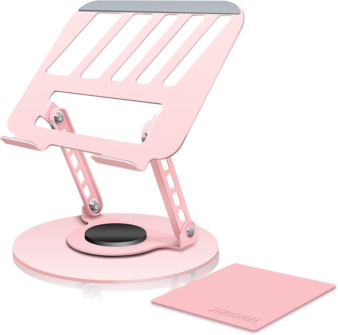360° Rotating Adjustable Laptop Stand Perfect for Work, Painting,Office,Travel,Home,Fits MacBook & Laptops up to 13-15",Dual Rotary Shaft,Folding Design-Pink(Free Mouse pad)