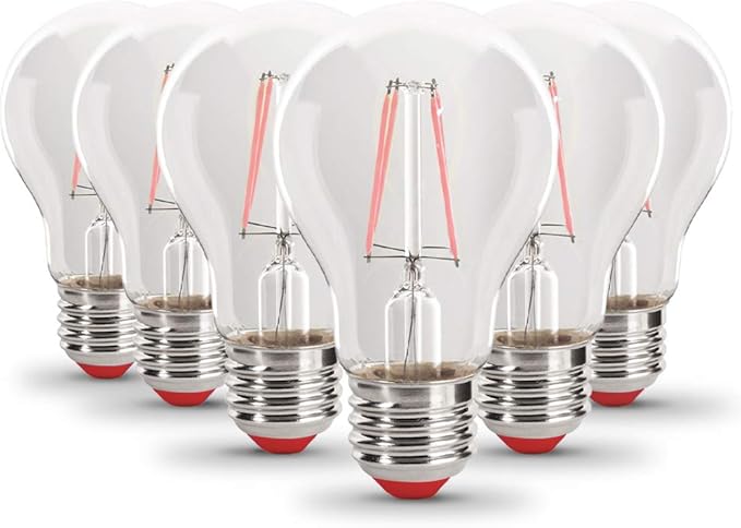 Feit Electric A19/TR/LED/6 25W Equivalent Dimmable Clear Glass Filament Colored LED Light Bulbs, Red, 6-Pack, 2.4" D x 4" H