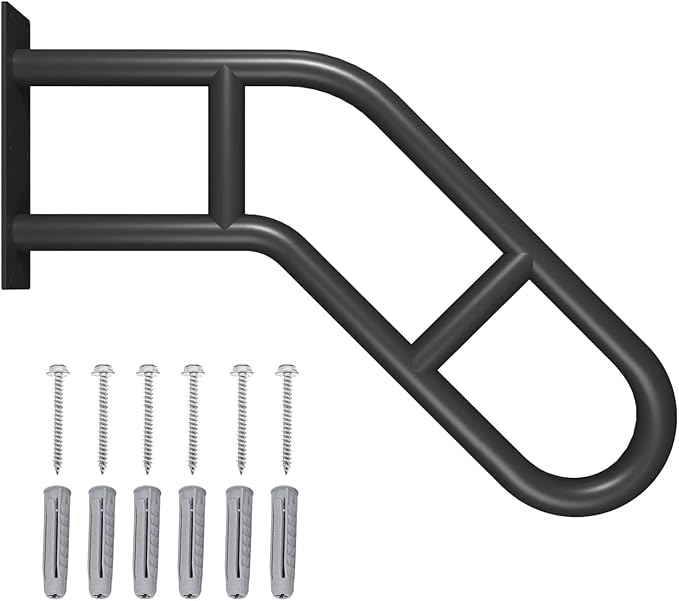 Wall Mount Hand Rails for Outdoor or Indoor Steps Stair Railing Metal Heavy Duty Non-Slip 1-3 Step Safe Bars U-Shape Safety Handle Powder Coated Grab Porch Courtyard Doorways Black 23in