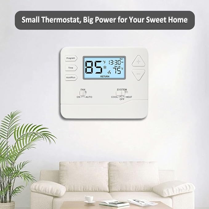 Programmable Thermostat for Home,Conventional Single-Stage Systems,5-1-1 Day Programmable Digital Energy-Saving Thermostat,up to 1 Heat/1 Cool Compatible with Gas System，White Backlight
