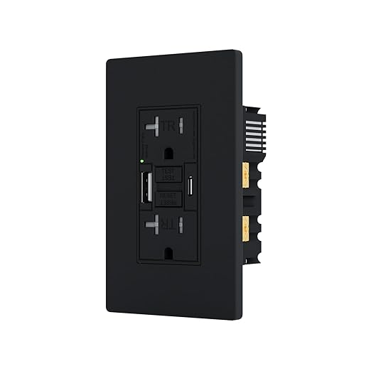 20AMP GFCI Outlet with Type A & Type C USB Charging Ports, Self-Test, LED Indicator, Tamper Resistant, GFCI Receptacle Outlet, Screwless Wall Plate Include, ETL Listed, Black
