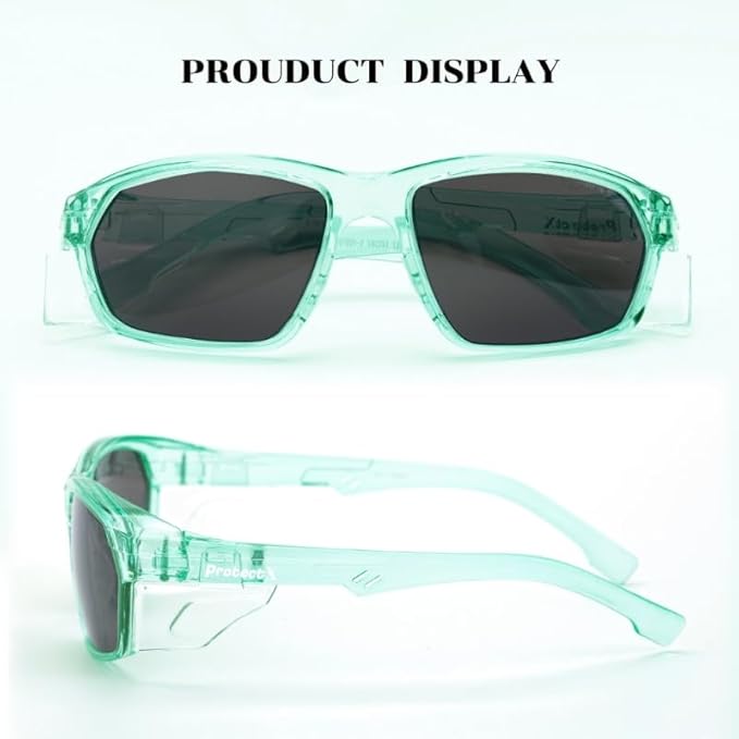 ProtectX Stylish Anti-Fog & Scratch-Resistant Safety Glasses With Readers, UV Protection Goggles, Anti-Impact Lightweight Glasses for Men＆Women Jade Tinted Smoke - 6 Pack