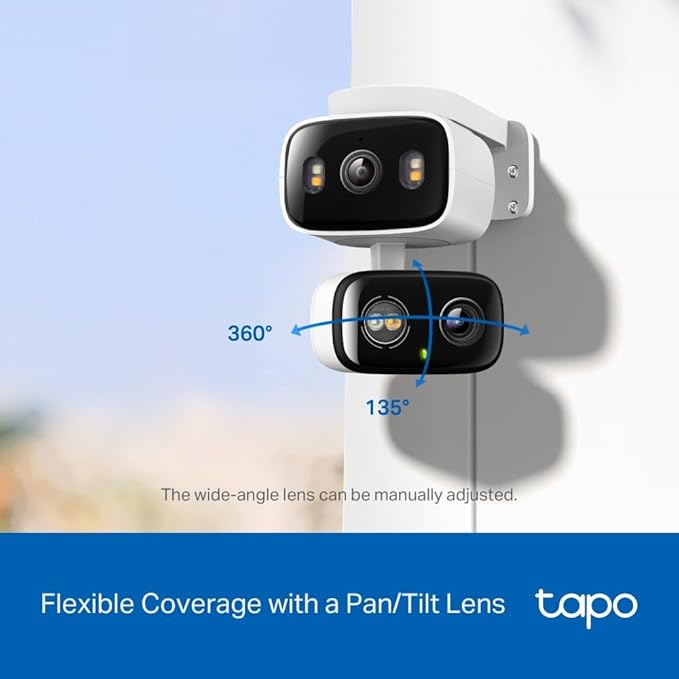 Tapo 2K 3MP Indoor/Outdoor Dual Lens Pan/Tilt Security Camera – 125° Wide-Angle + 6mm Telephoto, 360° Pan, Free Person/Vehicle Detection, SD/Cloud Storage, Works w/Alexa & Google Home – HybridCam Duo