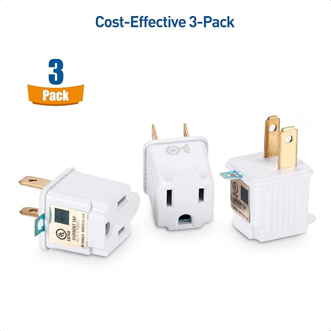 [UL Listed] Cable Matters 3-Pack 2 Prong to 3 Prong Outlet Adapter, 3P to 2P Plug Adapter - Converts a 2-Prong Outlet to Support 3-Prong Plugs, White
