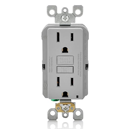 Leviton Outlet, 15 Amp, Self Test, Non Tamper-Resistant with LED Indicator Light, GFNT1-GY, Gray