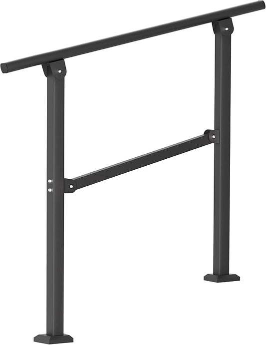 Hand Rails for Outdoor Steps, 1-3 Step Adjustable Stair Handrail Kit, 40" x 36" Wrought Iron Railing, Exterior Hand Rail for Porch Deck Garage and Garden