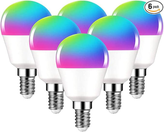 DOGAIN A15 Smart Light Bulbs, E12 Base Smart Bulb RGB Dimmable Color Changing Light Compatible with Alexa, Google Home WiFi-Bluetooth Bulb 6W=40W 500LM Ceiling Fan Light Bulbs (Only 2.4Ghz) 6 Pack