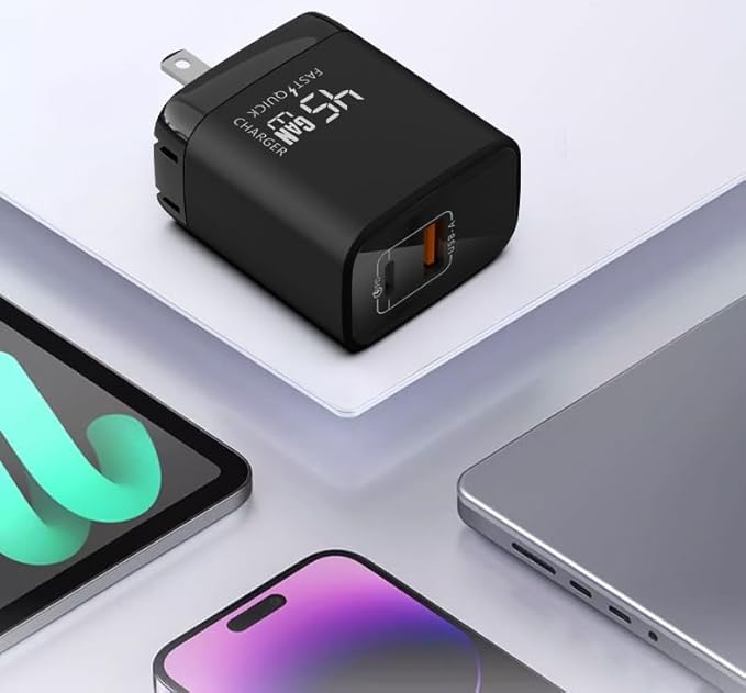 Fast 45W Dual USB-C Plus USB-A Charger - GaN Power Delivery - Fast Compact Power Adapter for Laptops, Smart Phones, Tablets and Thousands of Other Devices (Black, 45W)