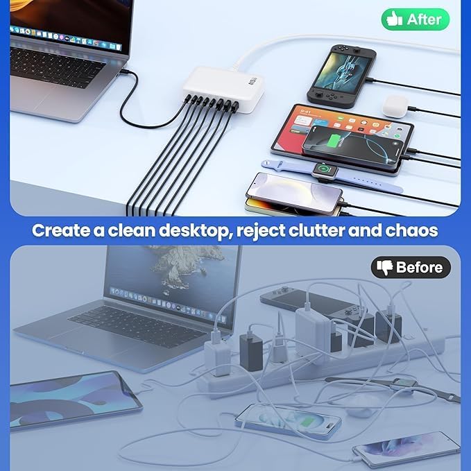 USB C Charger Block 515W[2025 Upgraded] GaN IV 8 Port Fast Charging Station Hub,Dual PD 100W USB C Laptop Charger Compatible with MacBook Pro/Air,iPad,iPhone 16/15,Galaxy S23/S24 Steam Deck Dell XPS