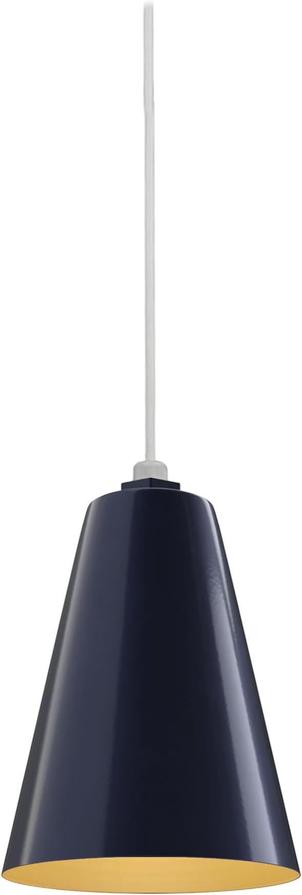 Steel Lighting Co. Laurel Pendant Light | Ceiling Mounted | 8.5 inch Cone Shade | Modern Contemporary Farmhouse Style Made in America | White Cord | Navy Blue Exterior/Brass Interior