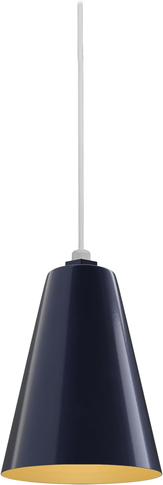 Steel Lighting Co. Laurel Pendant Light | Ceiling Mounted | 8.5 inch Cone Shade | Modern Contemporary Farmhouse Style Made in America | White Cord | Navy Blue Exterior/Brass Interior