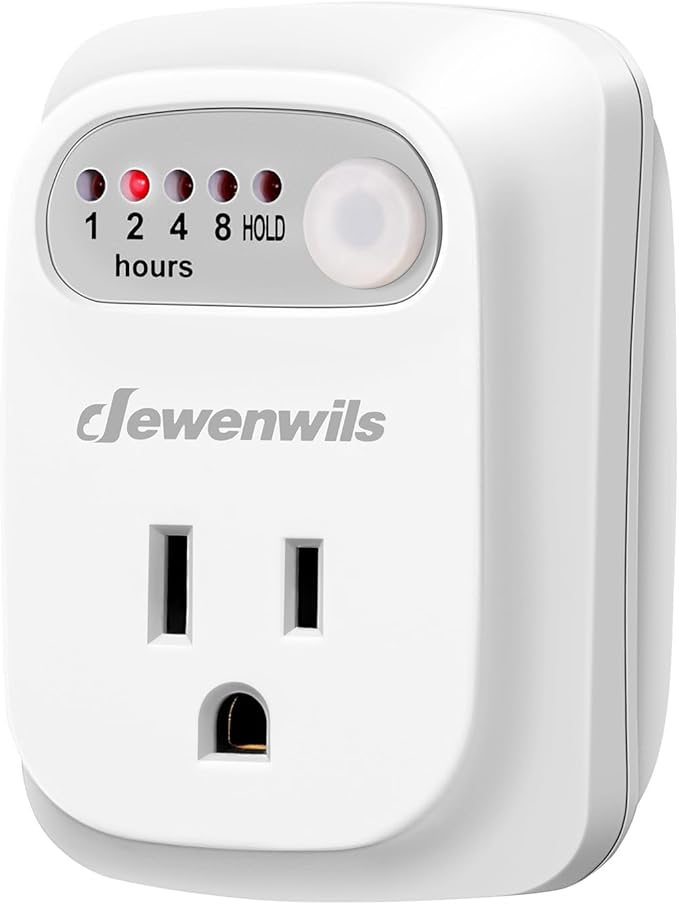 DEWENWILS Indoor Countdown Timer Outlet, Timers for Electrical Outlets, 125V/15A/1000W Auto Shut Off Safety Outlet, One 3-Prong Grounded Outlet, Light Timers, 1/3 HP, UL Listed