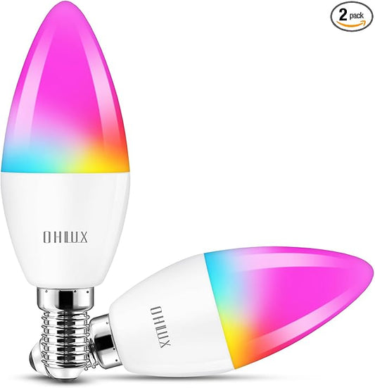 E12 Led Bulb, Smart Candelabra Led Light Bulbs 4W 40 Watt Equivalent Work with Google/Alexa, Alexa WiFi Lights Bulbs RGBCW 16 Million Colors, 2.4GHz WiFi Only, No Hub Required, 2 Pack