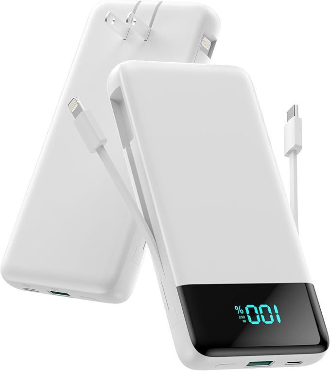 Portable Charger Power Bank with Built in Cables and Wall Plug,13800mAh Portable Battery Pack Fast Charging Compact LED Display Phone Charger Compatible with iPhone 16/15,Galaxy S23,Tablets etc