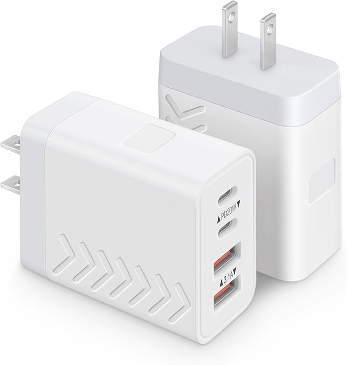 40W USB C Charger Block | 4-Port Fast Charging Blocks (2 USB-C + 2 USB-A) | PD3.0/QC3.0 Compact Wall Charger for i Phone 16/15/14/13/12/11/X/8, Galaxy S25/S24/S23/S22, i Pad, Air Pods & More (2-Pack)