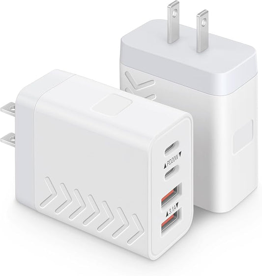40W USB C Charger Block | 4-Port Fast Charging Blocks (2 USB-C + 2 USB-A) | PD3.0/QC3.0 Compact Wall Charger for i Phone 16/15/14/13/12/11/X/8, Galaxy S25/S24/S23/S22, i Pad, Air Pods & More (2-Pack)
