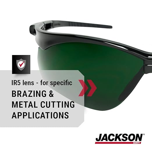 Jackson Safety 50010 Lightweight, Ultra-Strong, SG Safety Glasses, Soft Touch Temples, Flexible Nose Piece, Anti-Scratch Coating, Infrared and UV Protection, Shade 5 IR Lens, Black Frame (Pack of 12)