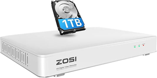 ZOSI H.265+ 3K Lite 8 Channel Security DVR Recorder with 1TB HDD,8CH Hybrid 4-in-1 CCTV DVR for 960H 720P 1080P Home Surveillance Camera System,Person Vehicle Detection,Remote Access,24/7 Recording