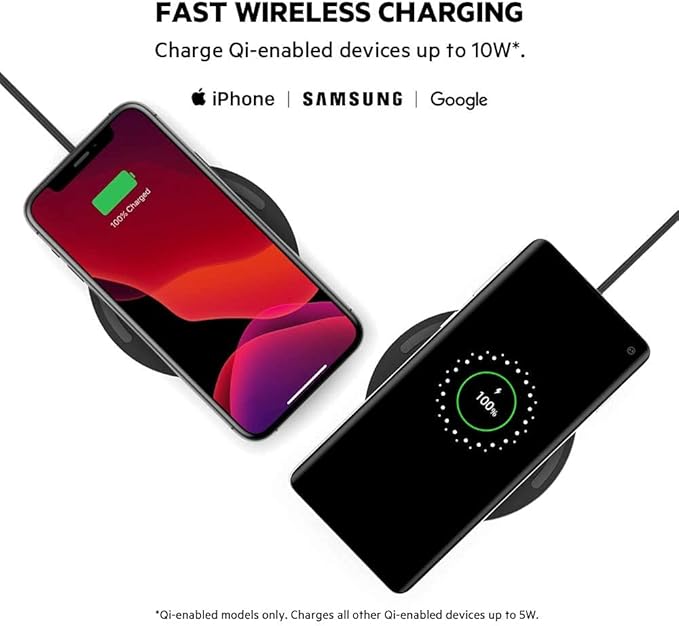 Belkin Quick Charge Wireless Charging Pad - 10W Qi-Certified Charger Pad for Apple iPhone, Samsung Galaxy, Airpods Pro & More, Charge While Listening to Music, Streaming Videos - 2-Pack Black (No PSU)