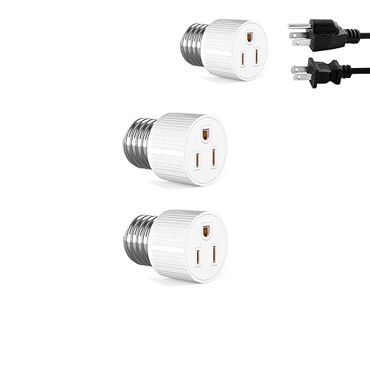 Light Bulb Outlet Socket Adapter,E26/E27 3 Prong Polarized Screw in Outlet to Plug Converter for Porch Patio Garage, White(2Pack)