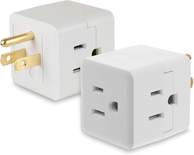 3 Outlet Wall Adapter,Multi Plug Wall Outlet Extender,3 Prong Plug Adapter-Grounded Wall Tap Power Plug Expander,3 Outlet Power Outlet Extender,Multiple Outlet Splitter,White,2-Pack