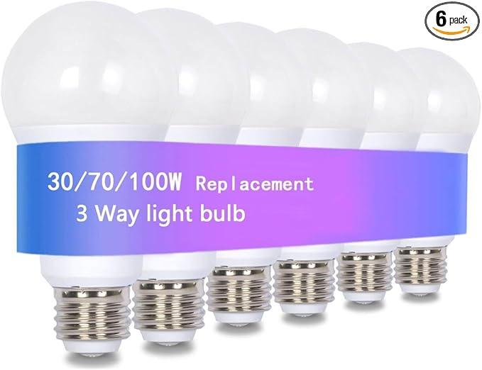 VVH 6-Pack 3 Way Bulb 30 70 100W Equivalent Light Bulb,Warm White,Three Way A19 LED Bulb E26 Base for Bedroom,Living Room,Kitchen