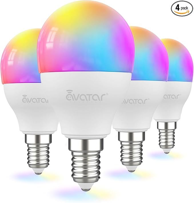 Avatar Controls 4 Pack E12 Smart LED Light Bulb, 5W Alexa Small Base Candelabra Bulbs, Wi-Fi Ceiling Fan Bulbs Color Changing Timer Music Sync, 2700-6500K
