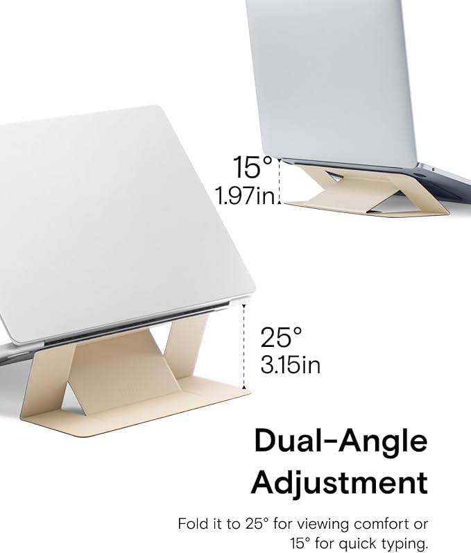 MOFT Laptop Stand for Desk, Adhesive MacBook Computer Stand with 2 Adjustable Viewing Angles, Foldable and Portable Laptop Riser Compatible with 11"-16" Laptops, Earthen Beige(Adhesive Version)