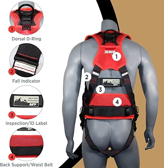 AFP Demon Fall Protection Comfortable Safety Harness (OSHA/ANSI PPE), Harness for Men Construction, Safety Harness Fall Protection Kit