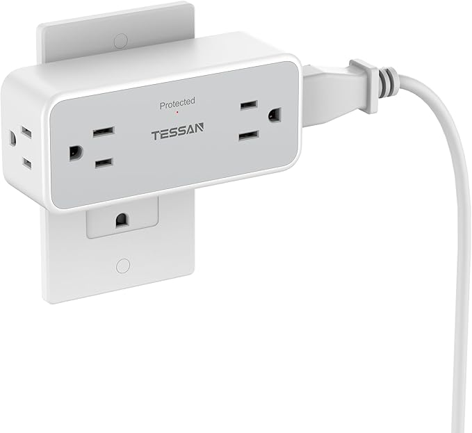 Surge Protector Outlet Extender, TESSAN 2100J Multi Plug Splitter with 4 Electrical Outlets, 3 Side Multiple Wall Plug Expander for Home Office Kitchen Dorm Room Essentials
