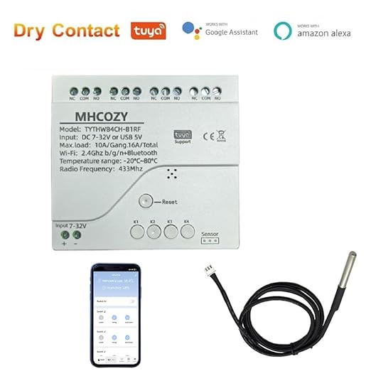 WiFi Wireless Smart Temperature and Humidity Relay Switch,Dry Contact App Remote,Compatible with Alexa Google Home