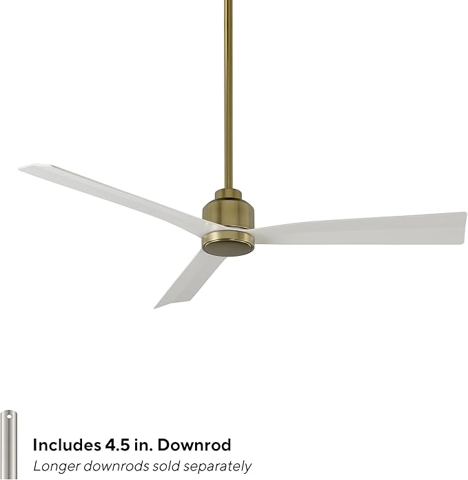 WAC Smart Fans Clean Indoor and Outdoor 3-Blade Ceiling Fan 54in Satin Brass Matte White with Remote Control Works with Alexa and iOS or Android App