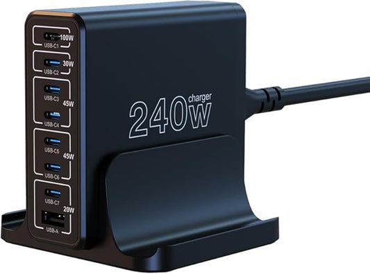 URVNS 240W USB C Charger, 8-Ports Compact GaN PD 100W PPS 45W QC20W Multiport Fast Charging Station for MacBook Laptop, iPhone 16 15 Pro Max, iPad, Galaxy S24 S22, Pixel and More