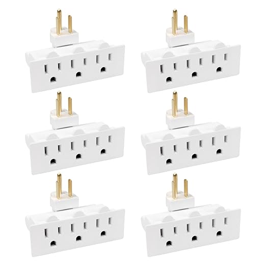 EXTRASTAR 3 Outlet Swivel Wall Adapter, 3 Prong Multiple Plug Outlet, ETL Listed Wall Tab, Electrical Outlet Extender with Grounded 180 Degree for Home Office Dorm - White (6 Pack)