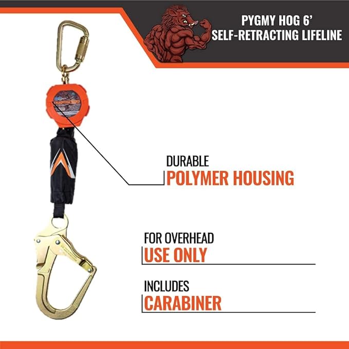 Malta Dynamics Pygmy Hog Web Self Retracting Lifeline – Fall Protection Retractable Safety Lanyard with Connector Kit and Rebar Hook, OSHA Compliant & ANSI Compliant (6 Foot Dual Kit)