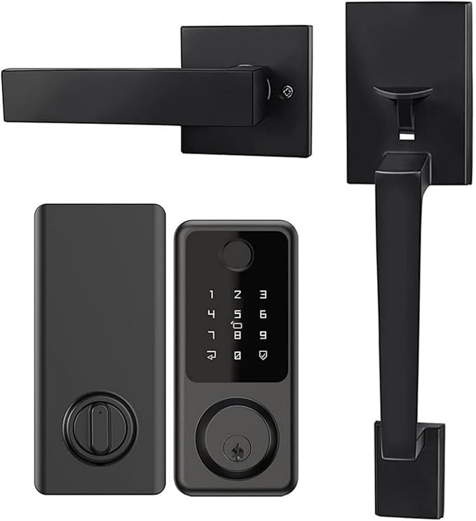 Smart Front Door Lock Handle Set, Keypad Door Lock with Handles, Fingerprint Keyless Entry Smart Locks Handle Kit, Electronic Smart Deadbolt with Auto Lock, Code, APP for Home, Apartment