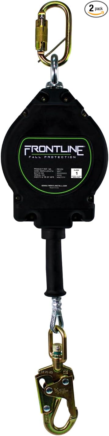 Frontline RPG50' Cable SRL with Steel Snap Hook End | 3/16" Galvanized Steel Cable | Lightweight, Durable | Swivel Anchorage Eye | 310 lbs Capacity | ANSI & OSHA Compliant (2 Pack)