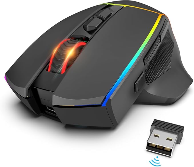 Redragon Wireless Gaming Mouse, Tri-Mode 2.4G/USB-C/Bluetooth Ergonomic Mouse Gaming, 8000 DPI, RGB Backlit Programmable Wireless Mouse, Rechargeable, 250 Hrs for Laptop PC Mac, M814
