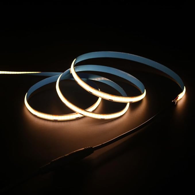 COB LED Strip Light 12V 8W/M 16.4ft/5m 320LED/M Warm White 3000K CRI90+ Super Bright Flexible LED Tape for Indoor Home Cabinet,Bedroom,Kitchen,DIY Lighting Project(Power Supply Not Included)