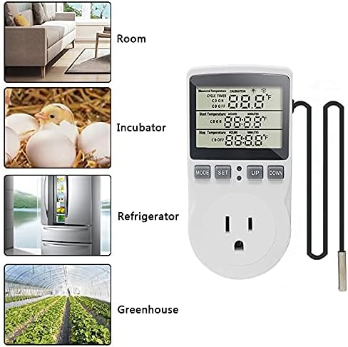 Digital Thermostat Plug Socket Temperature Controller Outlet 3m Probe 120V 15A 1800W C F Heating Cooling Control for Incubator Brewing Incubator Greenhouse Terrarium Heat Mat