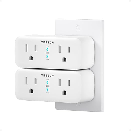 TESSAN 2 Pack Smart Plug, WiFi Smart Outlet with Dual Sockets, Compatible with Alexa and Google Home, Remote Control Outlet with Timer Function, Voice Control, Surge Protection, 2.4GHz WiFi Only