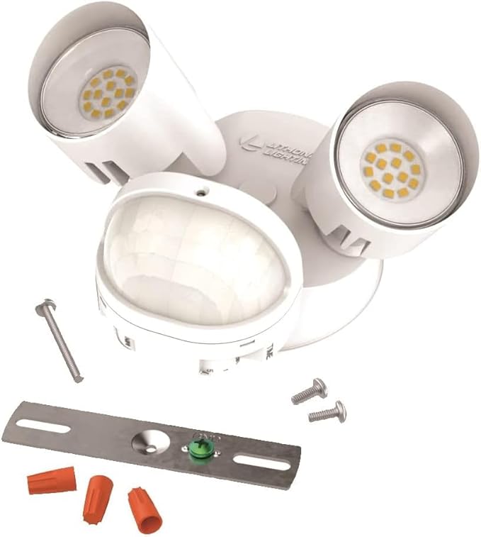 Lithonia Lighting HomeGuard 2-Light LED Outdoor Flood Lights, Motion Sensor Outdoor Lights with Dusk to Dawn, 4000K Cool White, Round Heads, Dark White (HGX LED 2RH 40K 120 MO WH M2)
