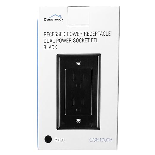 Construct Pro Single Gang Recessed Dual Power Tamper-Resistant Outlet (Black)