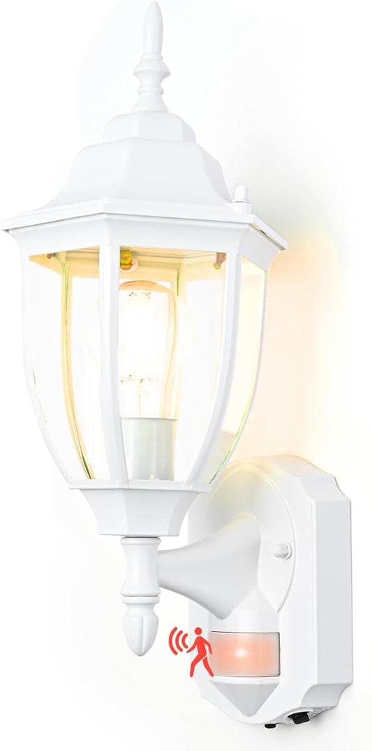 Porch Lights Outdoor Motion Sensor Wall Sconce Anti-Rust Aluminum, Exterior Outdoor Wall Lights Dusk to Dawn Porch Light Fixture Wall Mount for House Outside Patio White