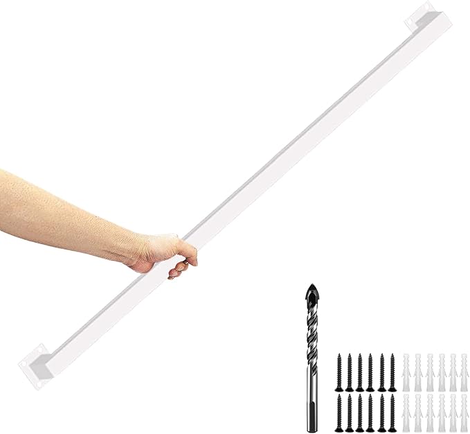 5FT White Iron Hand Railing, Sturdy Safety Staircase Handrails Wall Mount, 500lbs Load Capacity Industrial Iron Railing Pipe Handrail for Indoor Stairs, Outdoor Deck Loft Porch, Non-Slip and Rust