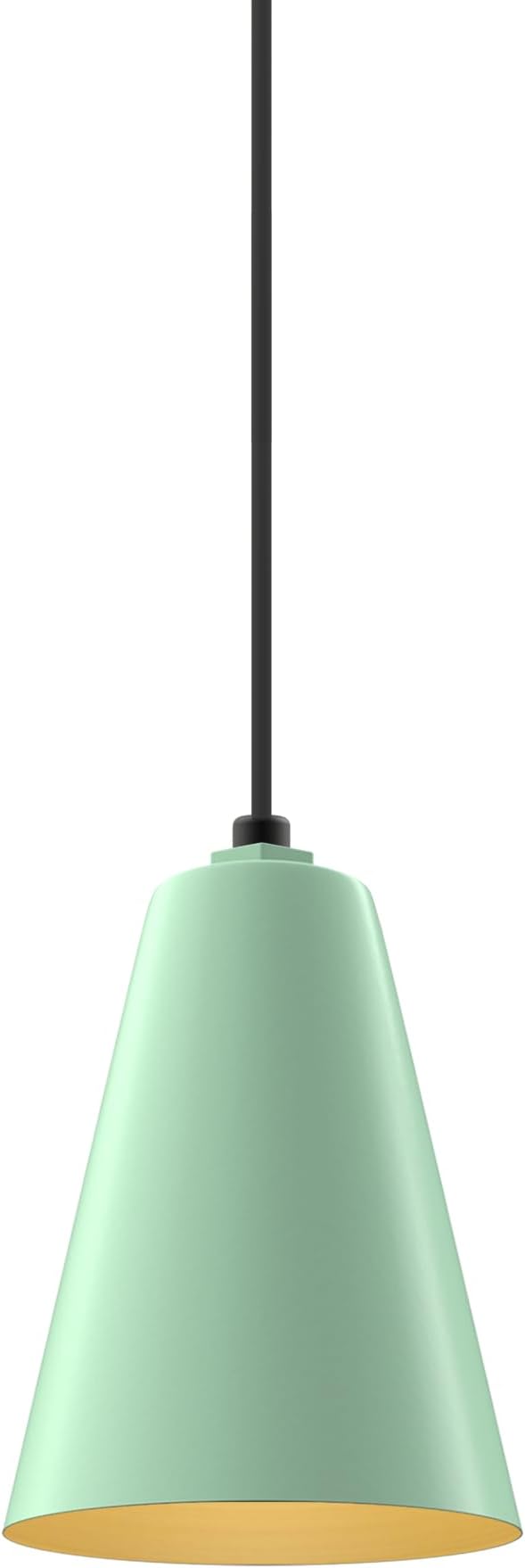 Steel Lighting Co. Laurel Pendant Light | Ceiling Mounted | 8.5 inch Cone Shade | Modern Contemporary Farmhouse Style Made in America | Black Cord | Mint Green Exterior/Brass Interior