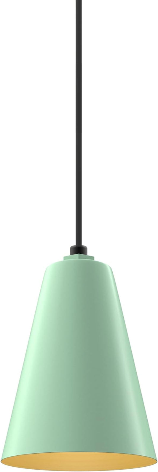 Steel Lighting Co. Laurel Pendant Light | Ceiling Mounted | 8.5 inch Cone Shade | Modern Contemporary Farmhouse Style Made in America | Black Cord | Mint Green Exterior/Brass Interior