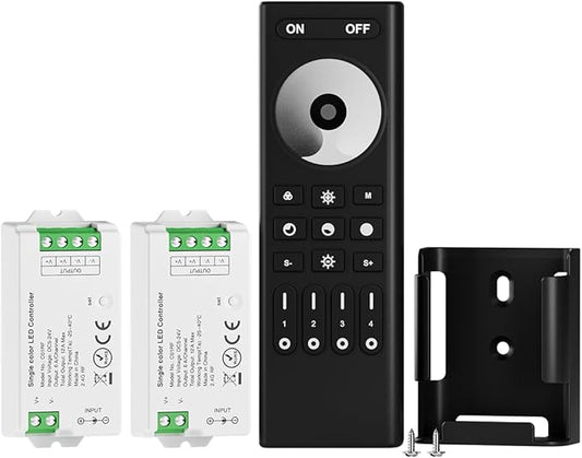 BTF-LIGHTING 5050SMD FCOB COB Dimming RF 2.4GHz Wireless Remote RC01RFB &2PCS C01RF Tuya Controller Kit 4 Zones Group Control PWM Single Color (+V -V) 2pin LED Neon Rope Light DC5V DC12V DC24V