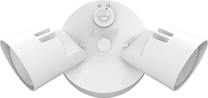 Lithonia Lighting HomeGuard 2-Light LED Outdoor Flood Lights, Outdoor LED Lights, Dusk to Dawn Sensor, Adjustable Lumens, 4000K Cool White, Round Heads, White (HGX LED 2RH ALO 40K 120 PE WH M2)