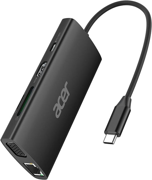 Acer USB C Hub with 4K HDMI, 9-in-1 USB C to Ethernet Adapter, 5Gbps USBA 3.0 Docking Station, VGA Splitter, SD Card Reader, PD 100W Charging for MacBook, Acer, Laptops, Surface and More (Black)